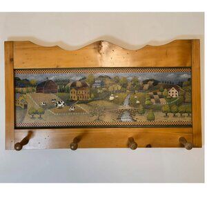 Vintage Farmhouse Peg Rack | Folk Art Wooden Wall Hooks
